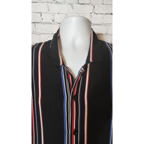 Shaquille XLG Big/Tall Mens XLT Black & Multi Striped Button Dress Shirt - Picture 4 of 6